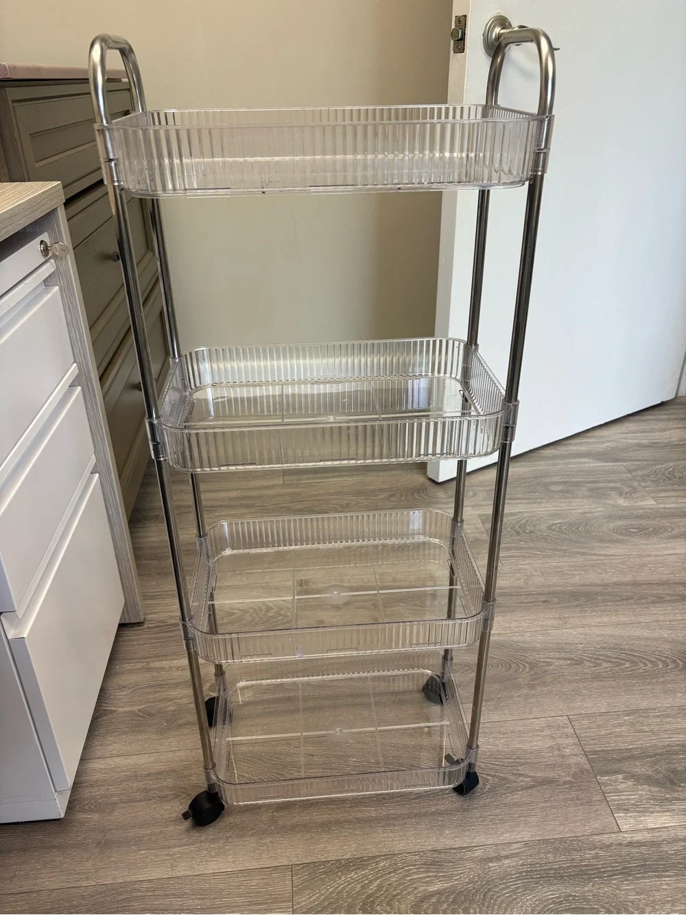 Clear 4-Tier Rolling Storage Cart - Transparent and Chrome